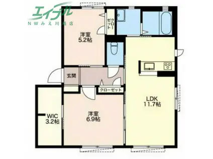 ポーセアル(2LDK/1階)の間取り写真