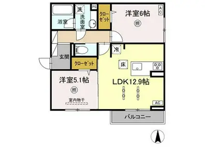 グラジオ(2LDK/1階)の間取り写真