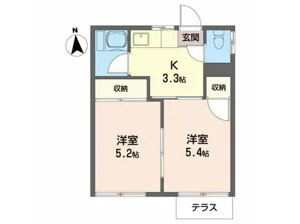 若葉ハイツ(2K/1階)の間取り写真