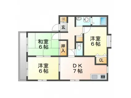 パーシモンハウスIIF棟(3DK/2階)の間取り写真