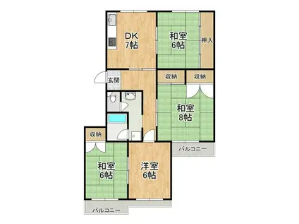 泉北赤坂台弐号棟(4DK/4階)の間取り写真