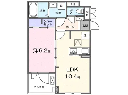DENBE東小川(1LDK/1階)の間取り写真