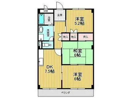 エスポワール藤塚(3DK/2階)の間取り写真