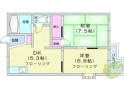 ビレッジ・ディナB(2DK/1階)の間取り写真