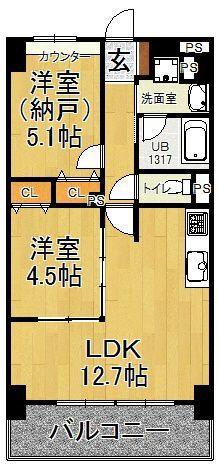 ＪＲ武蔵野線 吉川美南駅 徒歩6分 4階建 築13年(2LDK/3階)の間取り写真
