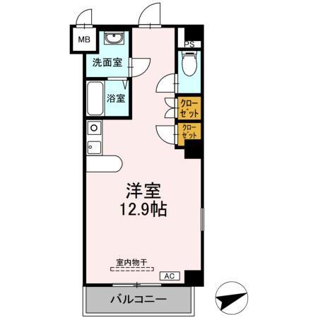 フェリオ甲府上石田(ワンルーム/2階)の間取り写真