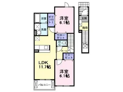 イノセントコートA棟(2LDK/2階)の間取り写真