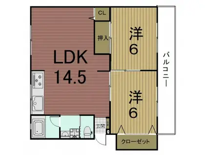 浜野マンション(2LDK/3階)の間取り写真