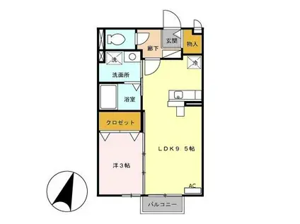 モナリエ早出(1LDK/1階)の間取り写真