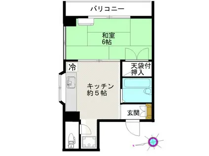 ジェネスナカツ(1DK/2階)の間取り写真