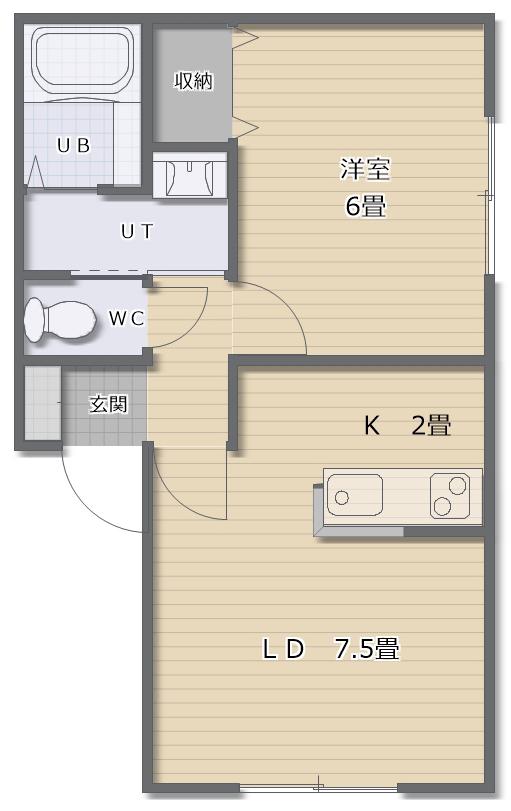 オークヴィラ中道(1LDK/1階)の間取り写真