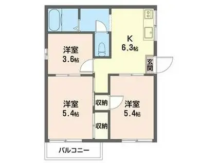 ハイツ東(3DK/2階)の間取り写真