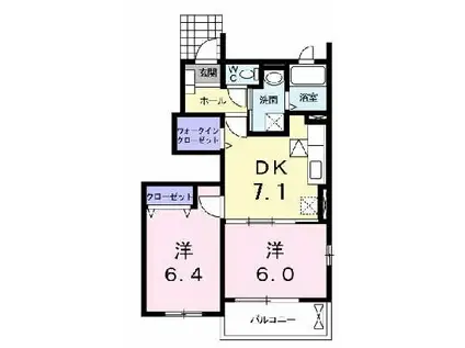 ピアチェーレB(2DK/1階)の間取り写真