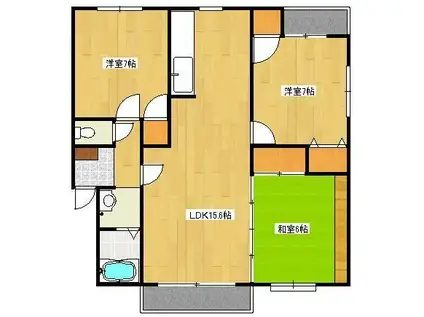 平成ウッディヴィラ 2棟(3LDK/2階)の間取り写真