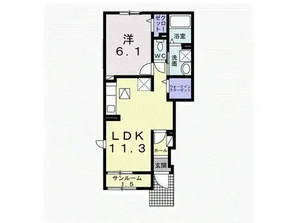 モンテ・リーヴル(1LDK/1階)の間取り写真