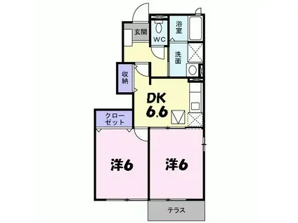 ハーティープレイスB(2DK/1階)の間取り写真