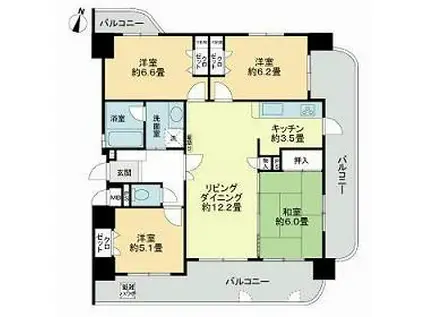 ネオグランデ水前寺グリークタワー(4LDK/12階)の間取り写真