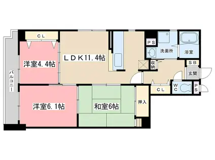 NO68 サン・ユーII(3LDK/7階)の間取り写真