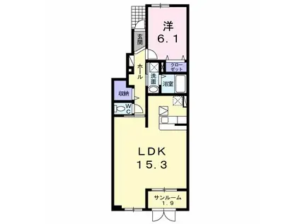 ヒルズ・ビラB(1LDK/1階)の間取り写真