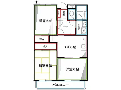 国立イーストハウス(3DK/2階)の間取り写真