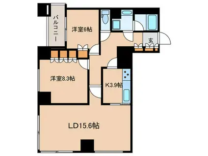 ラ・トゥール神楽坂(2LDK/2階)の間取り写真