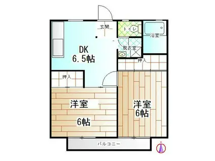 パナハイツ小菅B棟(2DK/2階)の間取り写真