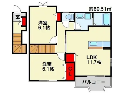クレストール葛原(2LDK/2階)の間取り写真