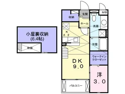 レインボーヴィレッジ(ワンルーム/2階)の間取り写真