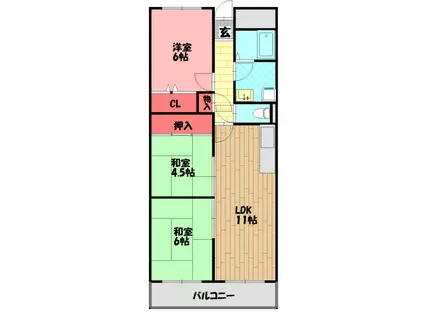 アドラブールウエスト(3LDK/4階)の間取り写真