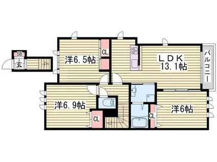 シャーメゾンラミティエ(3LDK/2階)の間取り写真