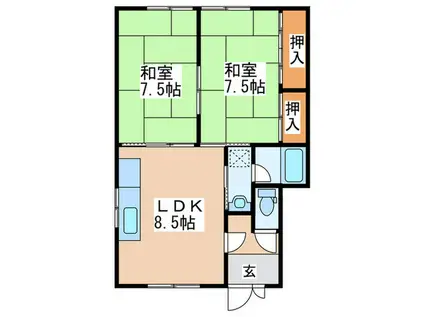 メゾン八軒(2LDK/1階)の間取り写真