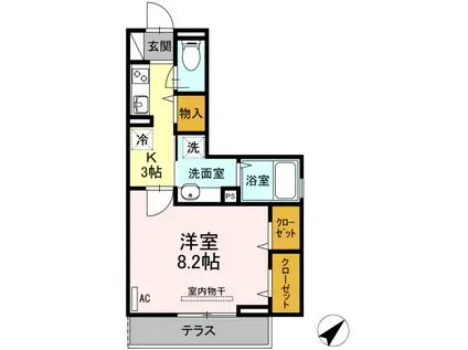 BRIGHT HALU ウエストブライト ハル ウエスト(1K/1階)の間取り写真