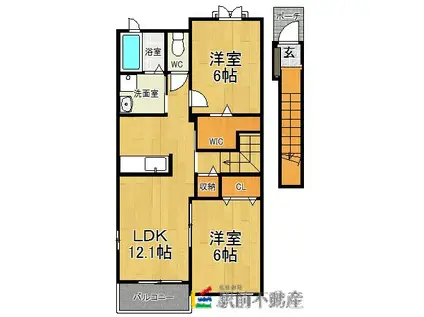 ブラン ミュール 筑前II番館(2LDK/2階)の間取り写真