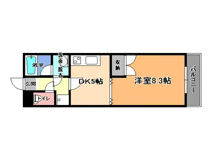 カスティールイン宇都宮(1DK/4階)の間取り写真