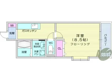 ロワジール2(1K/4階)の間取り写真