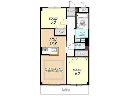 太陽ハイツ(2LDK/2階)の間取り写真