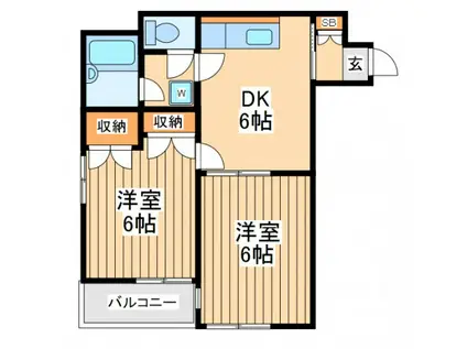 エレガンス多摩川(2DK/2階)の間取り写真