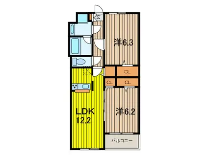 VANTER武蔵浦和(2LDK/3階)の間取り写真