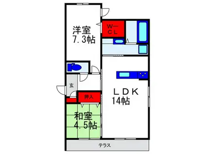 ラ メゾン ド ボヌール桜塚B(2LDK/1階)の間取り写真
