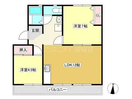 蒲郡ハイツ(2LDK/1階)の間取り写真