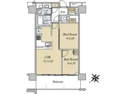 三田聖坂ガーデンレジデンス(2LDK/6階)の間取り写真