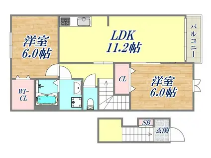 レジデンス北野北(2LDK/2階)の間取り写真