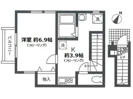 プランドール(1K/2階)の間取り写真