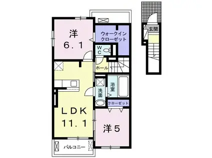ヴェルミリオンI(2LDK/2階)の間取り写真