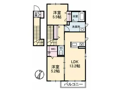 プロヌーブ郡家II(2LDK/2階)の間取り写真