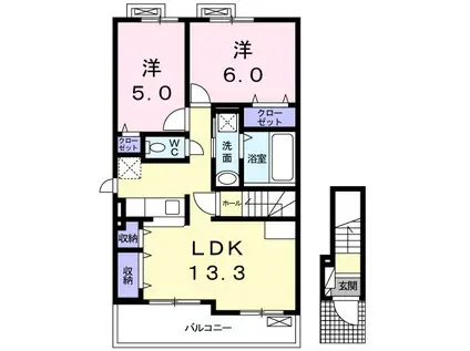 メゾン ド ソラA(2LDK/2階)の間取り写真