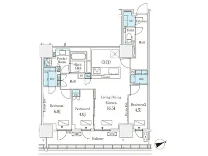 ロイヤルパークス品川(3LDK/17階)の間取り写真