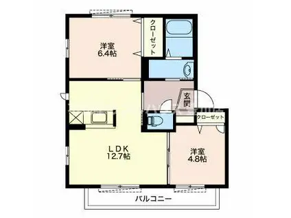 ボヌール大道下(2LDK/2階)の間取り写真