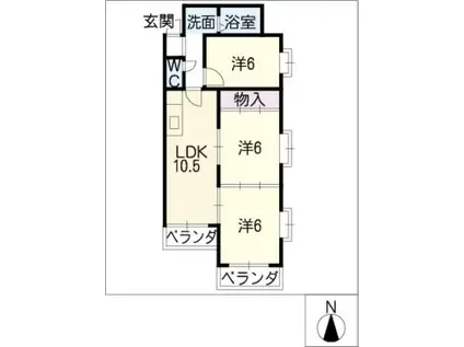 ユーロハイツ杁ヶ池(3LDK/2階)の間取り写真