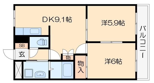 サンハイツ・オクヤマ(2DK/2階)の間取り写真